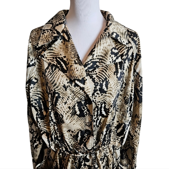 Ellen Tracy Anima Print Lightweight Jacket Sz L Roll-Tab Sleeve Cinch Waist Coat - Picture 3 of 15